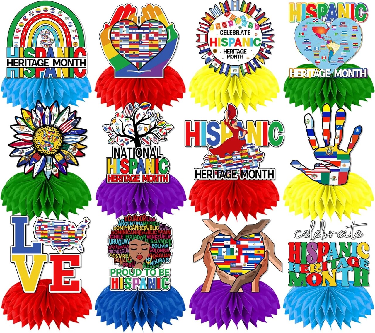 12Pcs Spanish Classroom Decorations Hispanic Heritage Month Decorations
